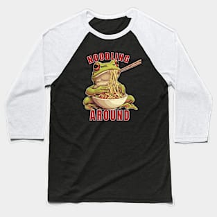 Funny Japanese Frog Eating Ramen with Chopsticks Just Noodling Around Gift Baseball T-Shirt